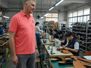 Andy reviewing footwear production on an active plant in Jinjiang
